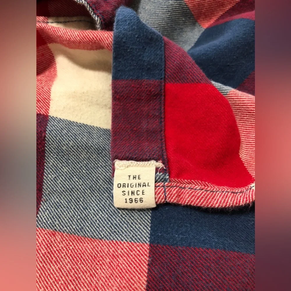 Vans Men's Box Flannel T Shirt, red, blue, white, size L, square pattern, cotton - Picture 7 of 8